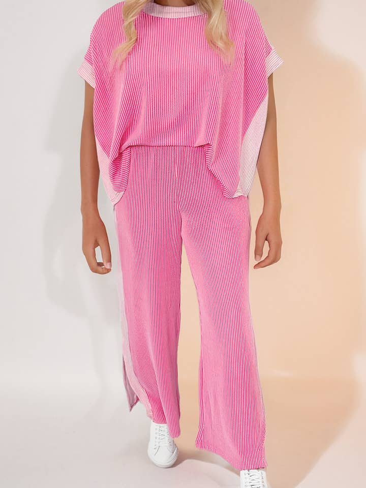 Colorblock Patchwork Corded Knit Top and Pants Set for wholesale by LA Society