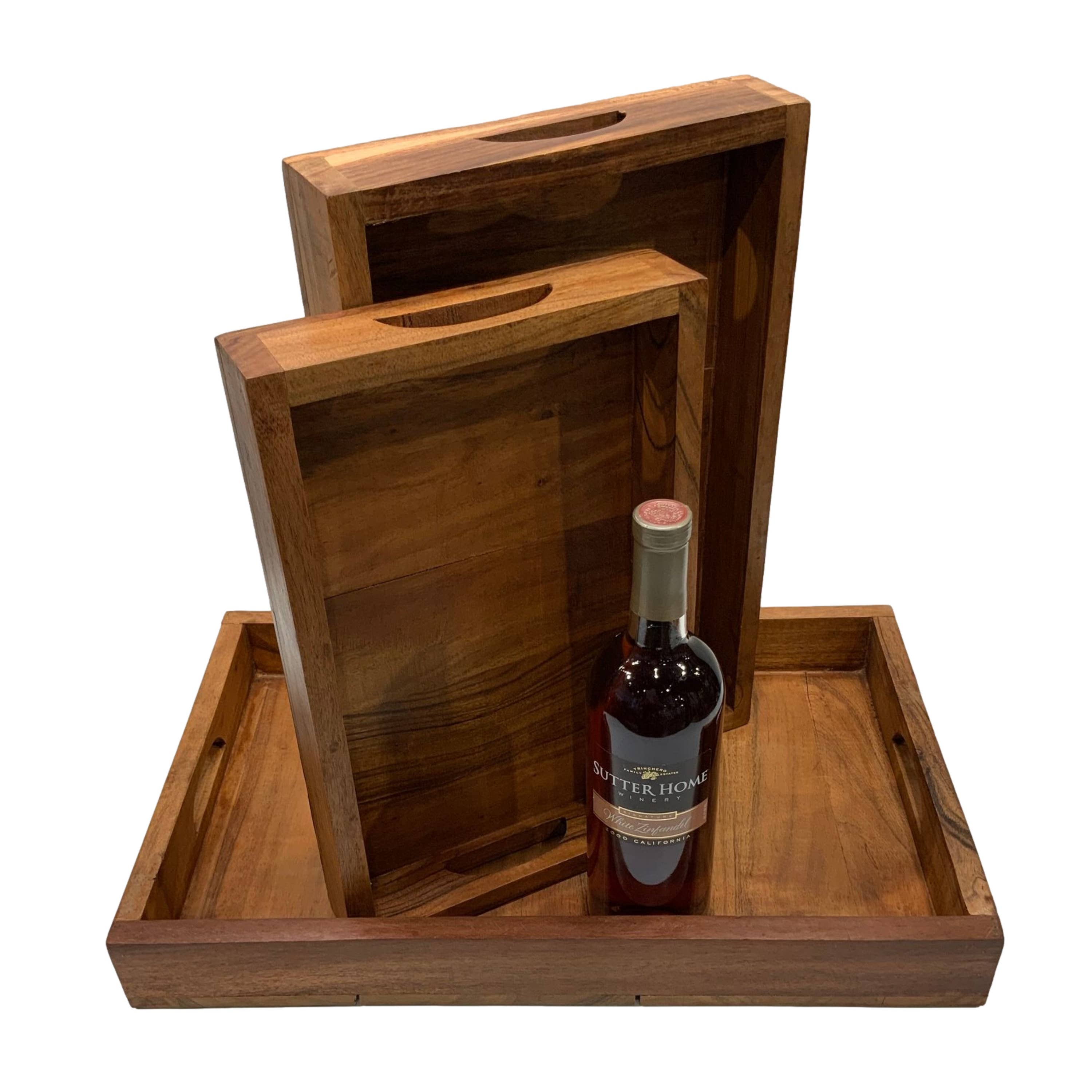 Wilco Home - Wholesale Serving Tray - Set of 3 "Cocktail" Acacia Wood Charcuterie Trays3
