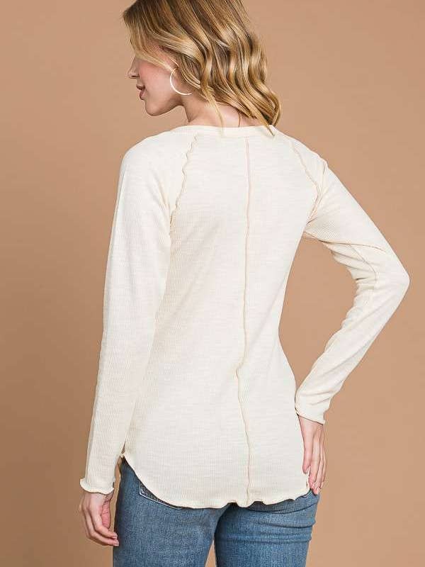 Culture Code - Wholesale Knit Top - Women's - CRT1840L - TINY NOTCH NECK MERROW LSLV TOP19