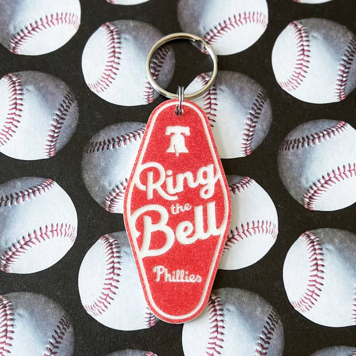Ring the Bell Phillies red glitter keychain for wholesale by Studio Bladel