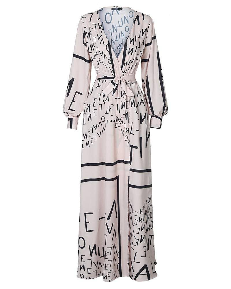 ABRIKOOS maxi-jurk met print met lantaarnmouwen met hoge split voor groothandel op Faire4