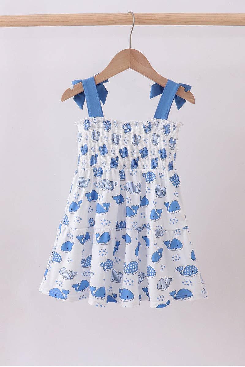 Aspen Rain Boutique - Wholesale Mommy & Me Sets - Blue whale smocked ruffle mom&me dress4