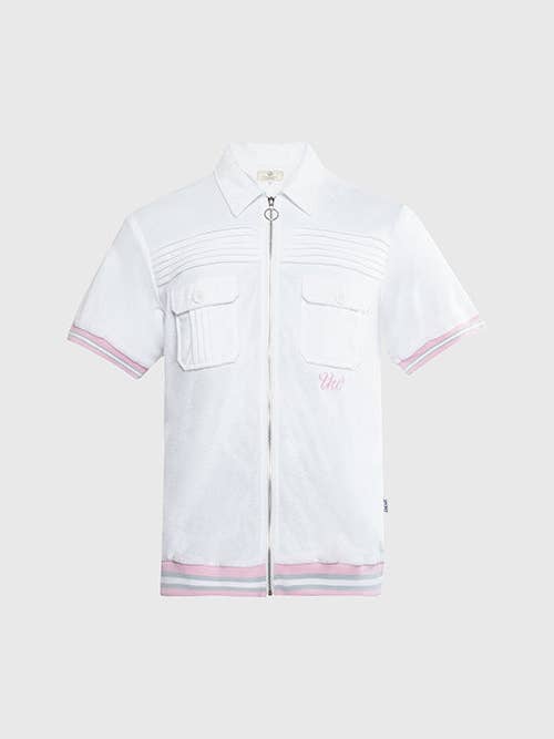 Camisa de manga corta con cremallera tipo cabaña de tela de felpa de Racket Club para venta al por mayor de The Hideout Clothing