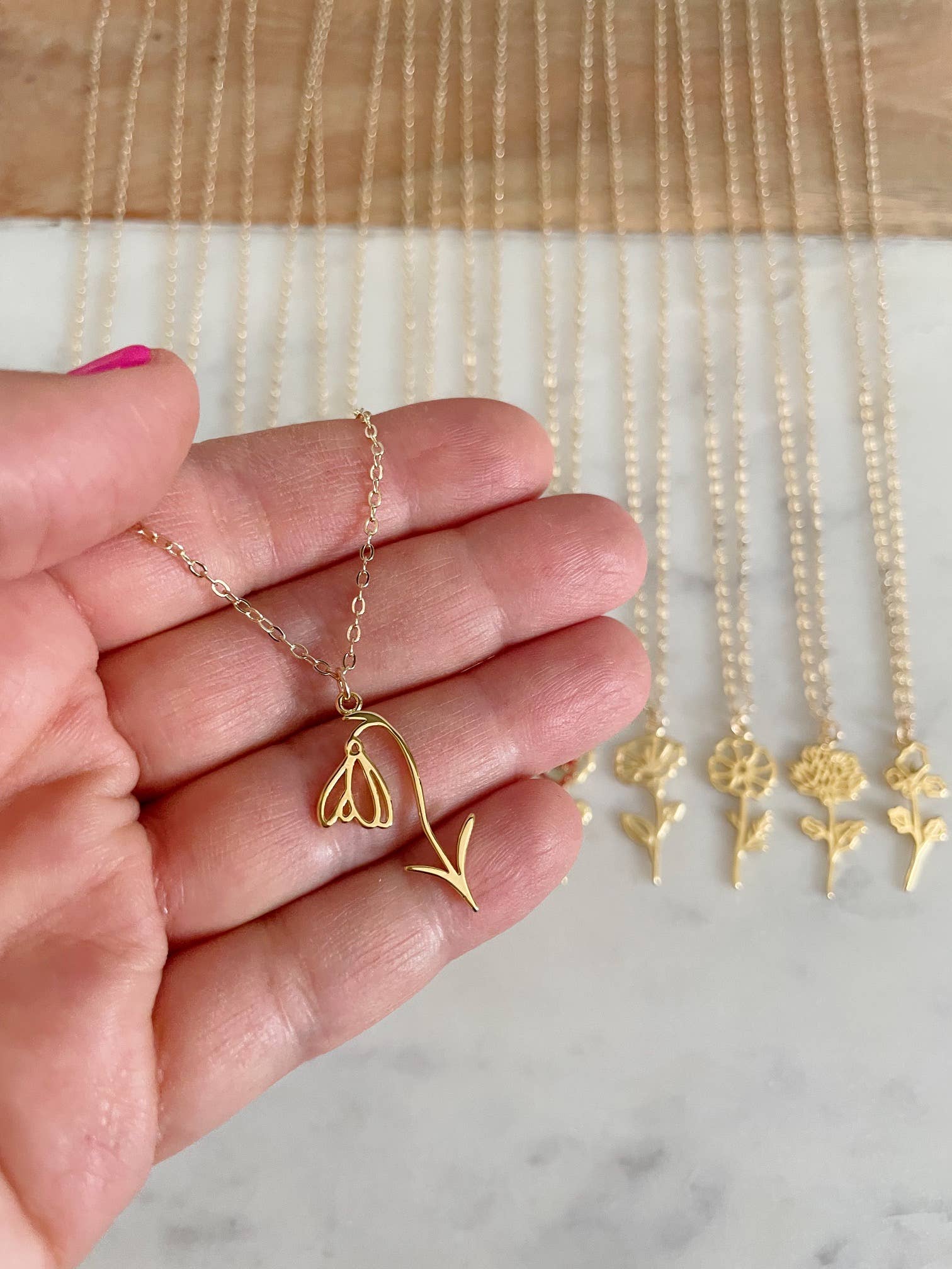 Laalee Jewelry - Wholesale Pendant/Charm Necklace - Gold Birth Flower Necklace, Birth Flower Spring Jewelry3