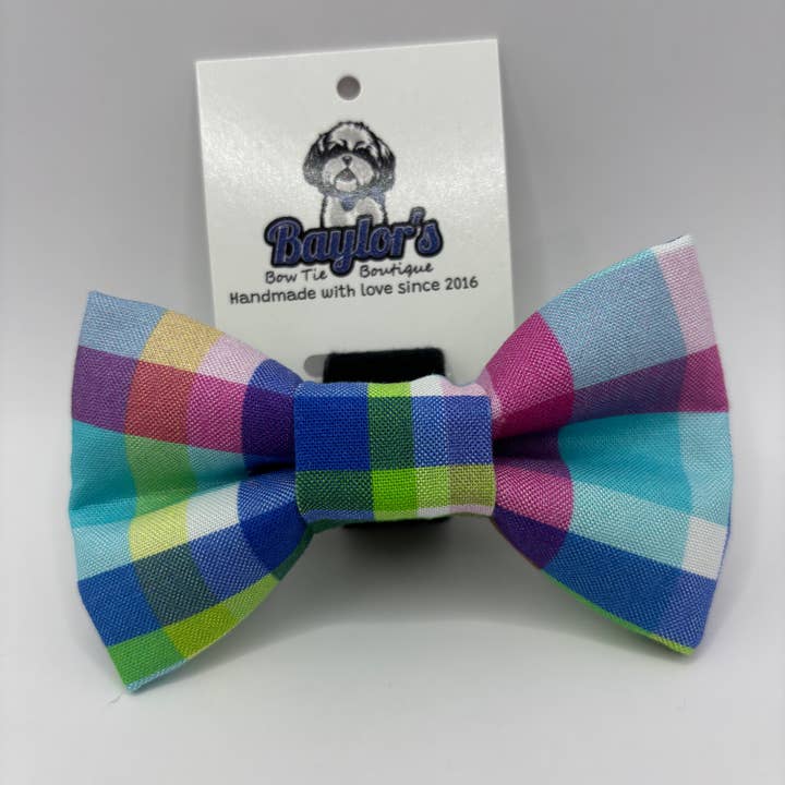 Bright Plaid dog Bow Tie, spring dog bow tie for wholesale by Baylor's Bow Ties