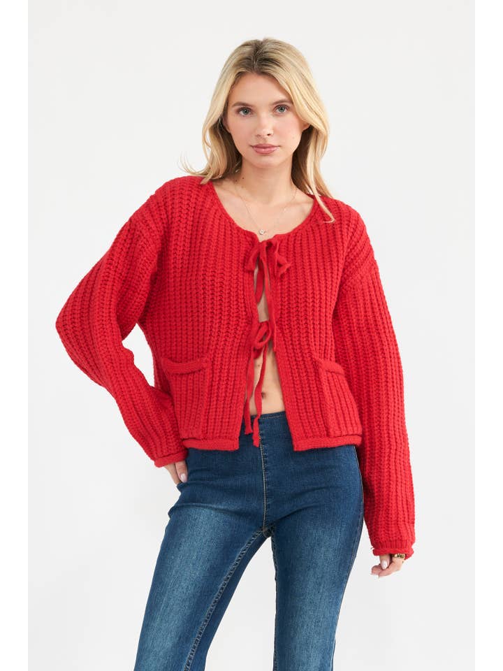 Newbury Kustom - Wholesale Cardigan - Women's - 11316-Tie-Front Knit Cardigan6