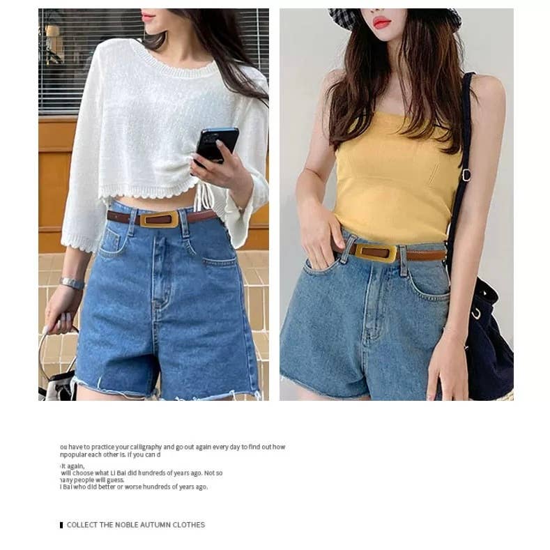 Q&C Distribution - Wholesale Belt - Women's - Premium Women Leather Belt with Gold Geometric Buckle Coffee1