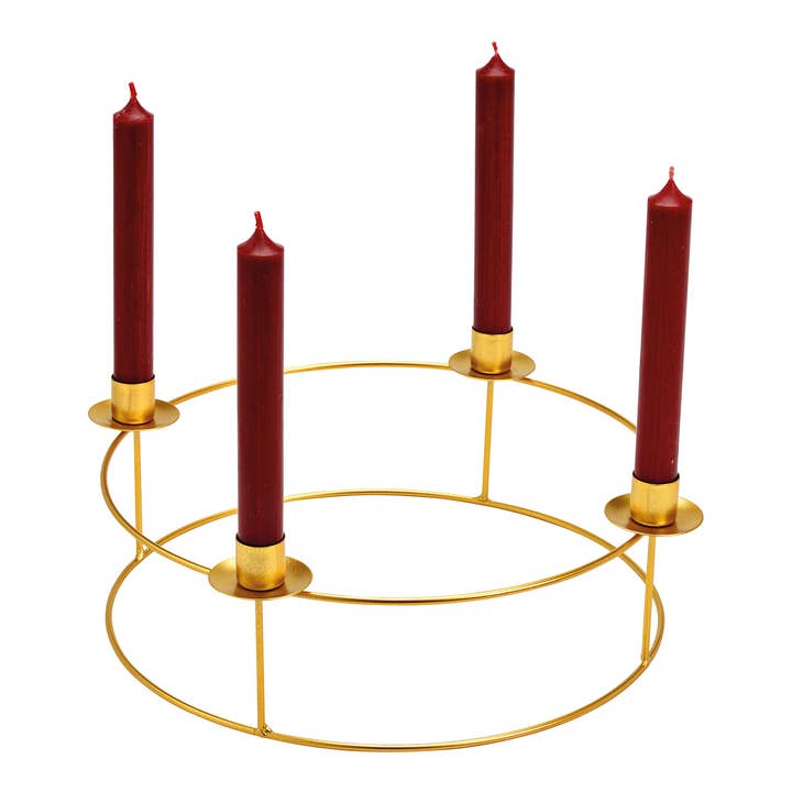 Adventskranz, Kerzenhalter aus Metall, Gold (B/H/T) 34x11x34cm für den Großhandel von Wurm