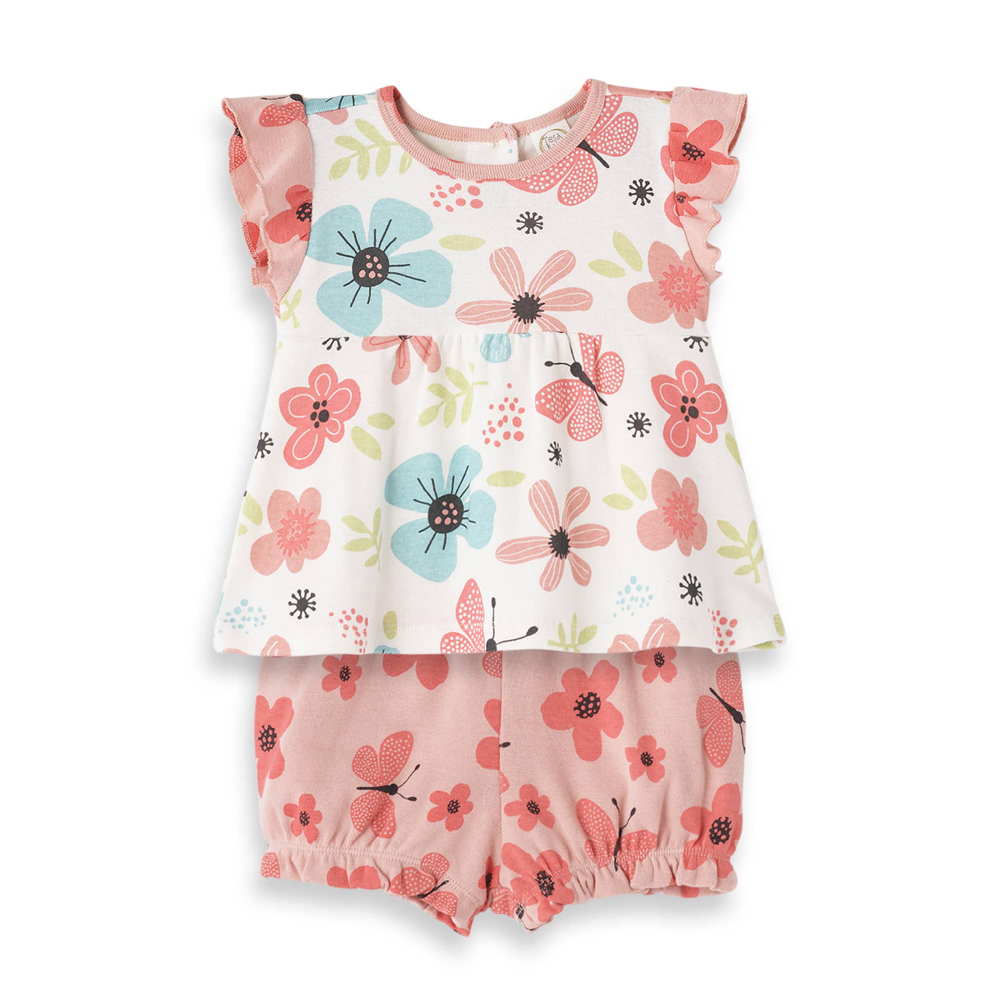 Tesa Babe - Wholesale Top & Short Set - Kids - Fluttering Blossoms Baby Girl Cotton Top & Shorts Set0