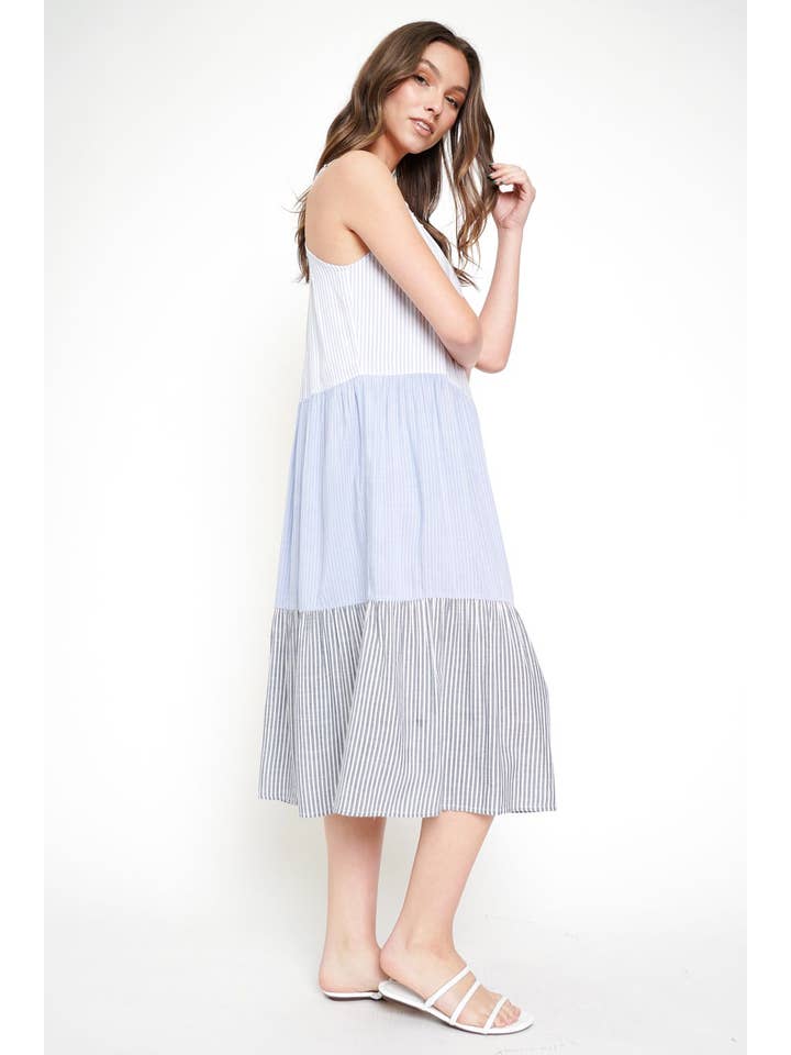 Denim Blue 20356 Mixed Stripe Dress for wholesale on Faire