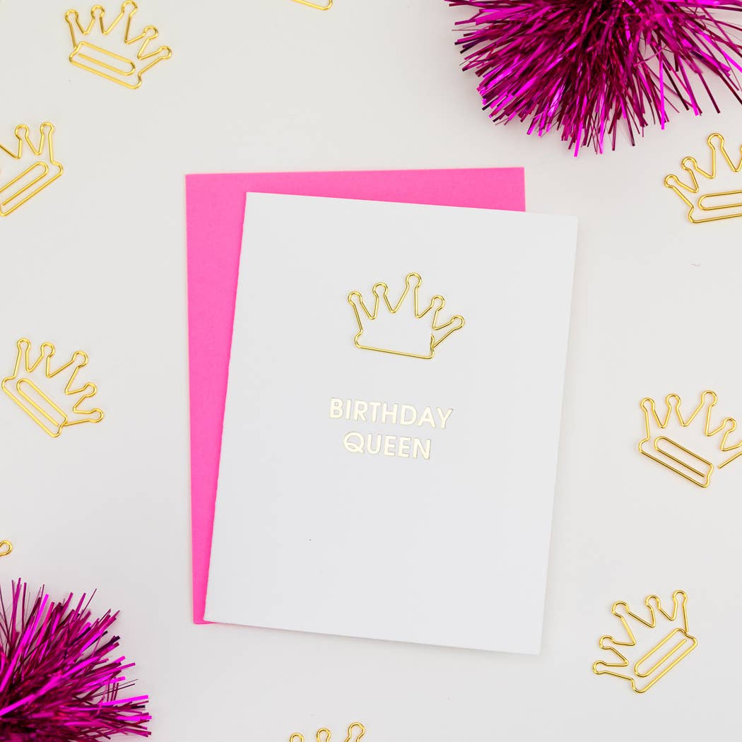 Chez Gagné - Wholesale Birthday Card - Birthday Queen - Crown Paper Clip Letterpress Card1