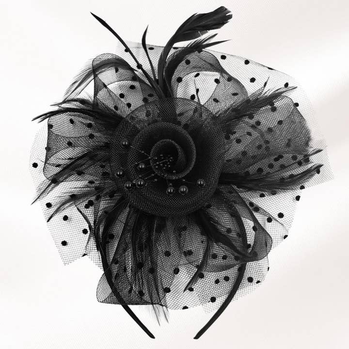 Sensibling Corp. – wholesale Fascinator hat – Women's – Pearl Stamen Flower Feather Veil Fascinator / Headband