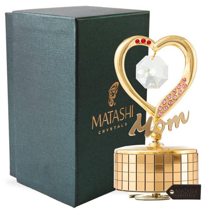 Gold-Plated Heart Mom Music Box with Crystals - Matashi for wholesale by Matashi