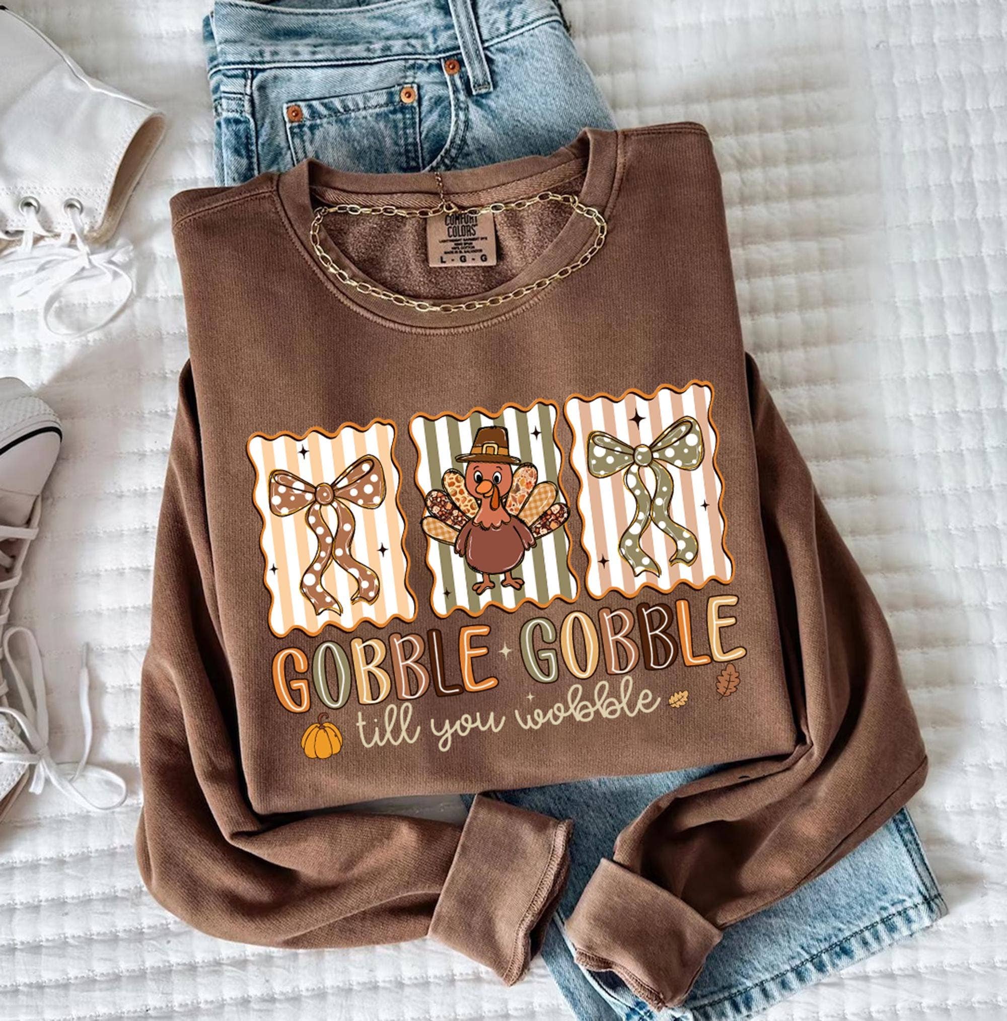 Glaime - Wholesale T-Shirt (Graphic) - Women's - Comfort Colors Gobble Till You Wobble Shirt,Thankful Sweater