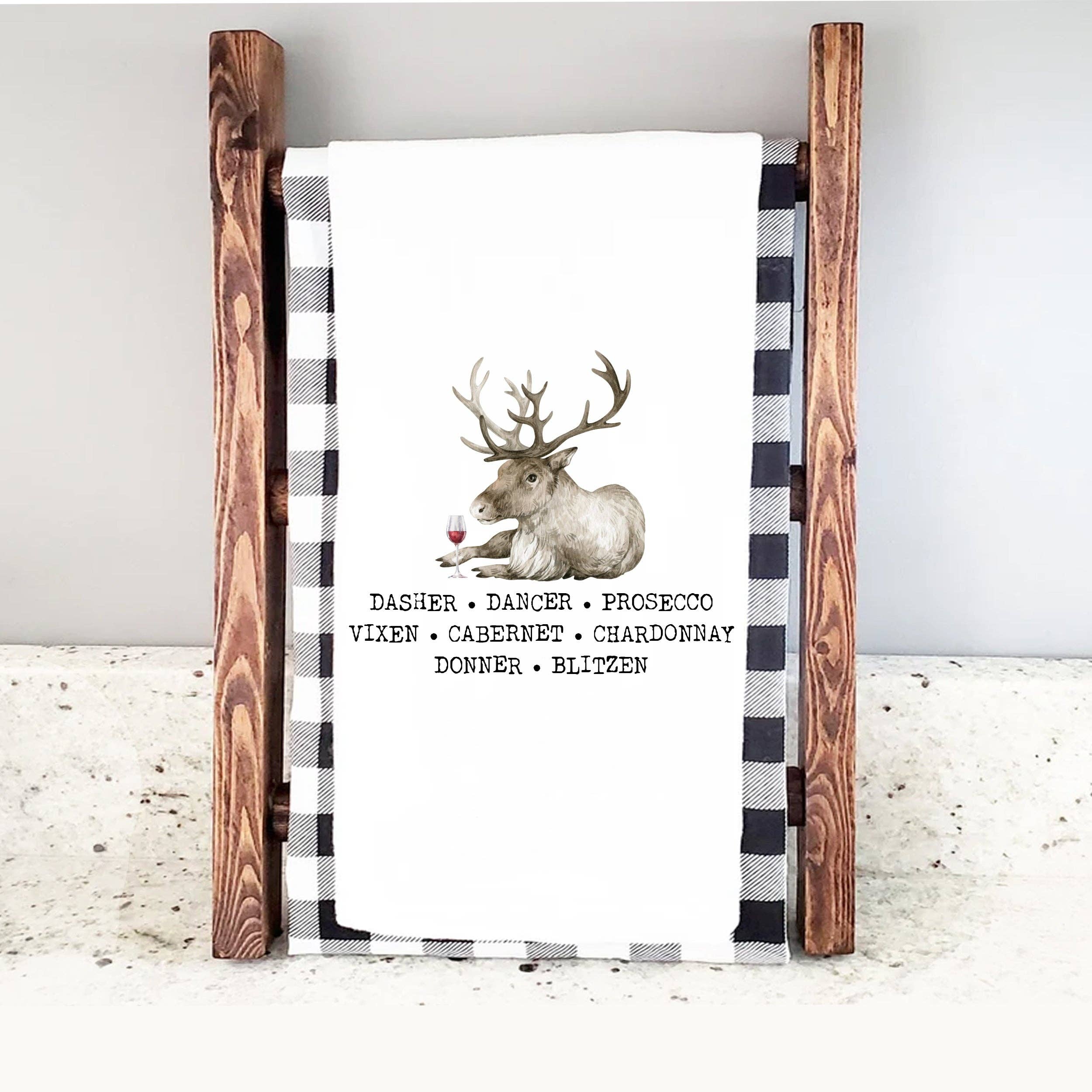 ZA Handmade Wholesale - Wholesale Tea Towel - Funny Christmas Tea Towel Reindeer Drinking Dasher Donner Blitzen