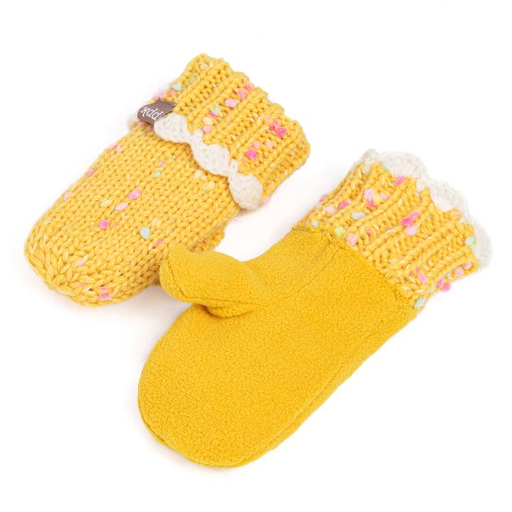 Peppercorn Kids - Wholesale Mittens - Kids - Girls Speckled Knit Mittens with Lace - Yellow 1-3y, 3-6y4