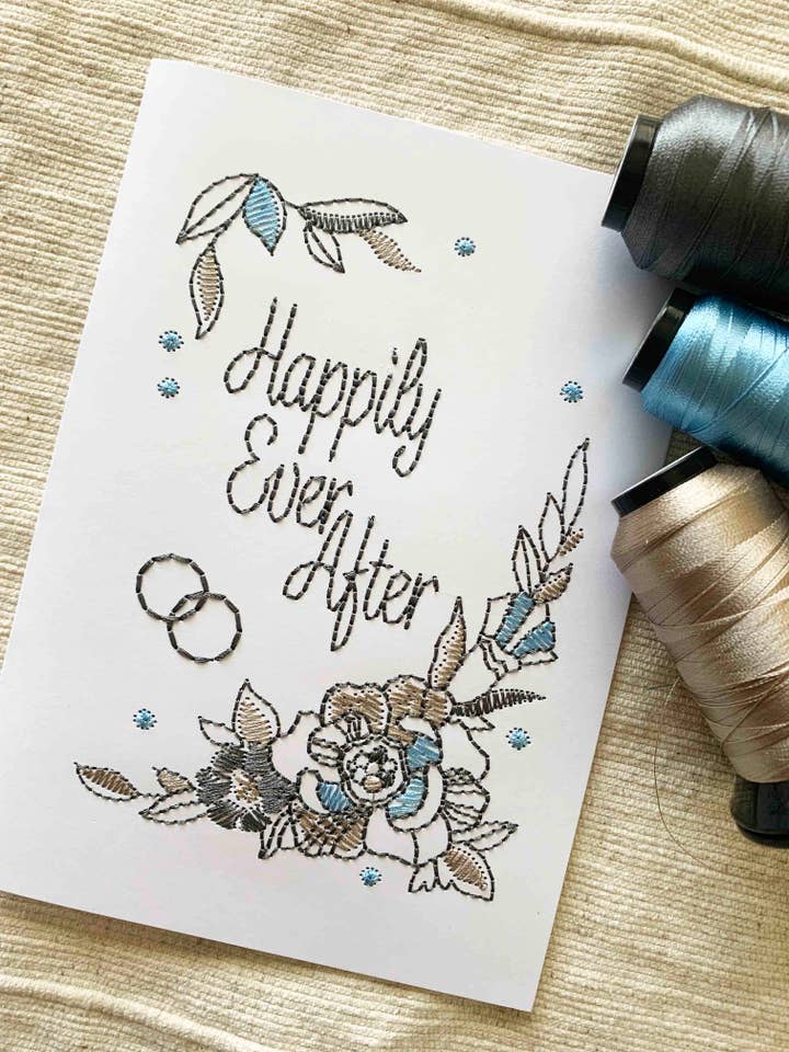 Carte de vœux de mariage brodée « Happily Ever After » pour la vente par M&N Mercantile
