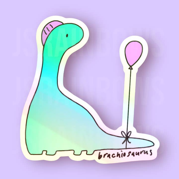 Disco Dinos, Brachiosaurus - Holographic Die Cut Sticker for wholesale by J’s Rainbows