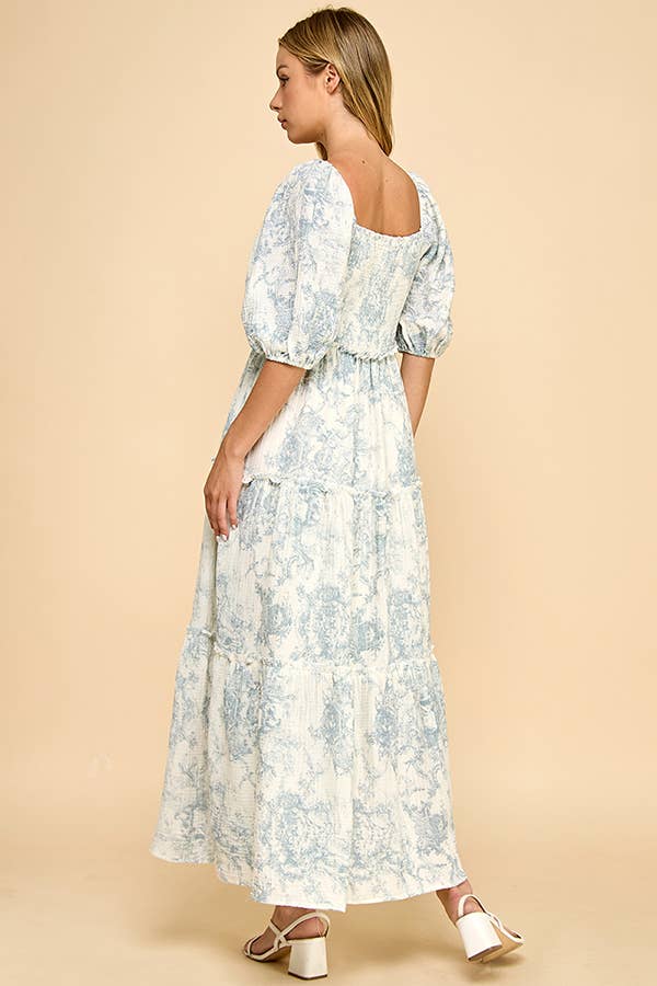 Million Colors - Vendita all'ingrosso Vestito - Donna - Vestito lungo a balze con stampa vintage blu Hattie Puff.9