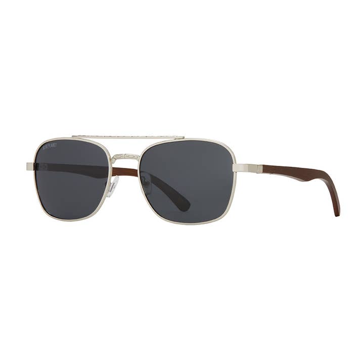 Blue Planet Eco-Eyewear - Wholesale Sunglasses - Unisex - BP10372 - Rye - Silver / Walnut Wood / Smoke Polarized