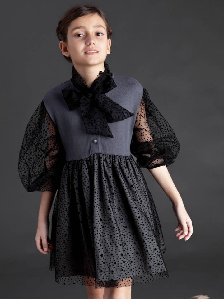 Dark Grey Stars Tulle Dress W33423 for wholesale on Faire1