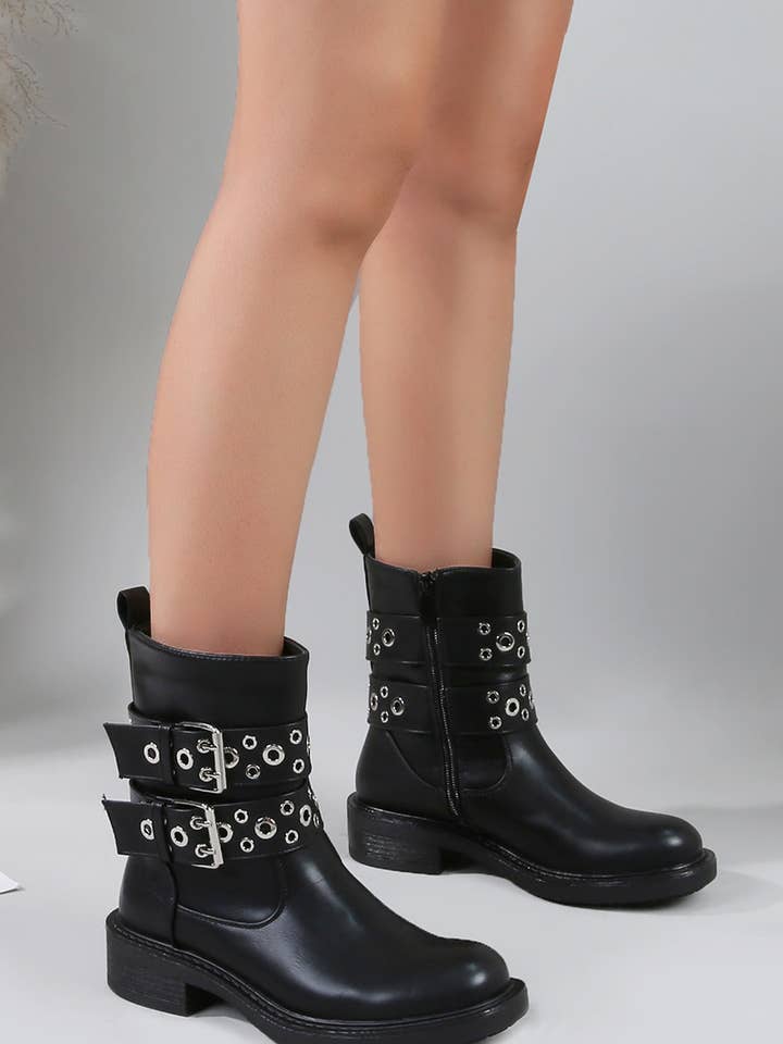 MB61, Botas con suela texturizada de imitación con doble correa para venta al por mayor de BELLICY / Cink-me