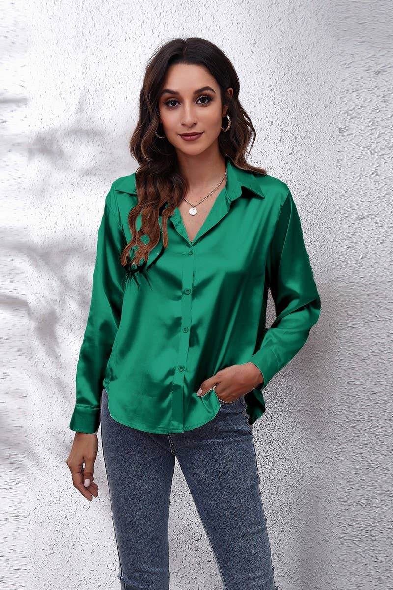 NINEXIS - Wholesale Button Down Shirt - Women's - CWTBLL0691_Button Down Silky Satin Long Sleeve Top29