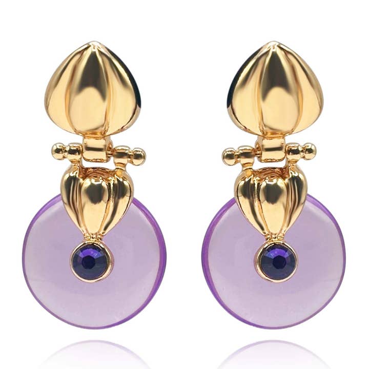 Annie Gold Oorbel Met Amethist Hars Druppel voor wholesale door Michael Nash Jewelry