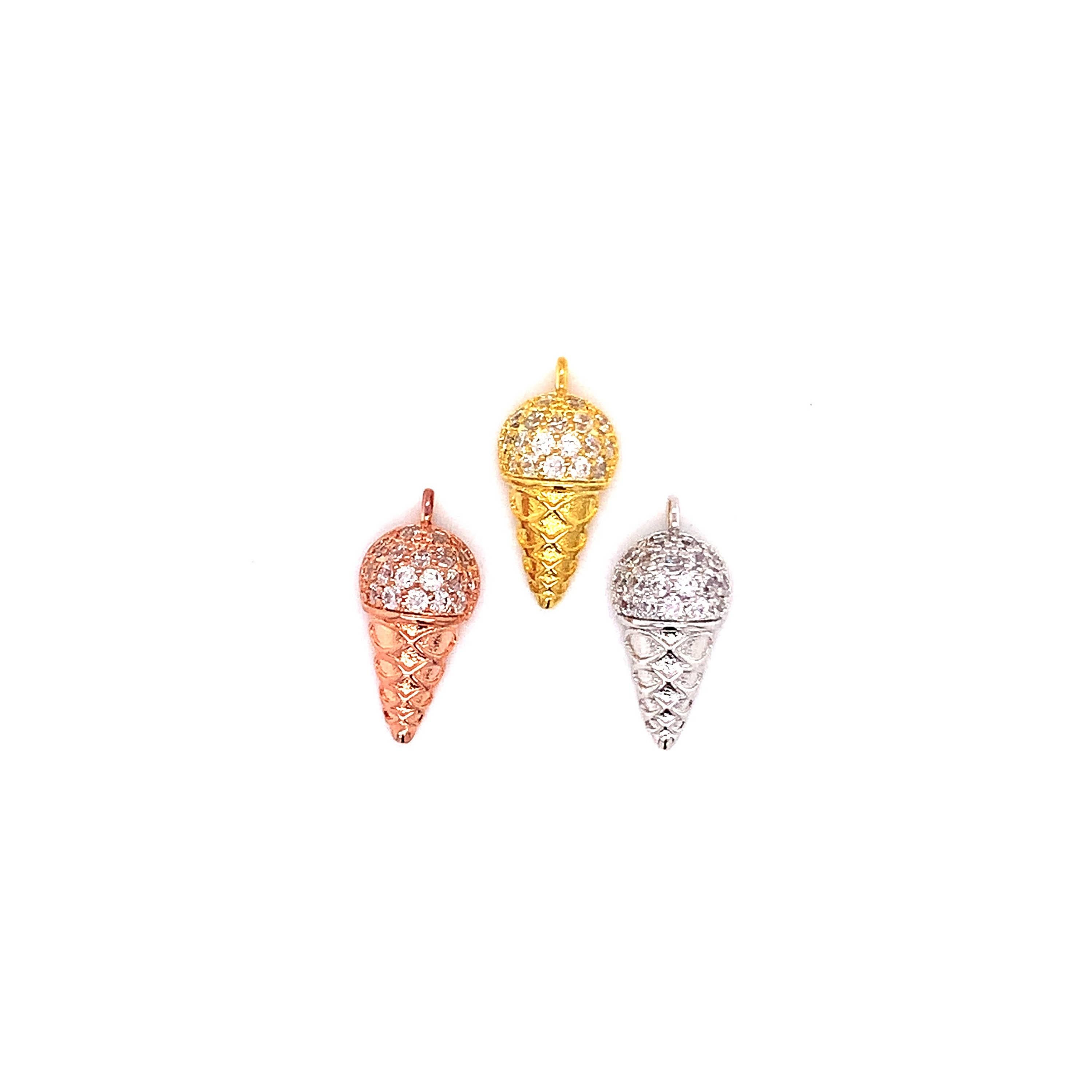 The Bead Bazaar - Wholesale Individual charm/pendant - 18K Gold Sprinkle Ice Cream Cone Charm, Kids Charms, Silver Fun Food Charms, Sweets Charms, Food Charm, Bulk Charms For Jewelry Making