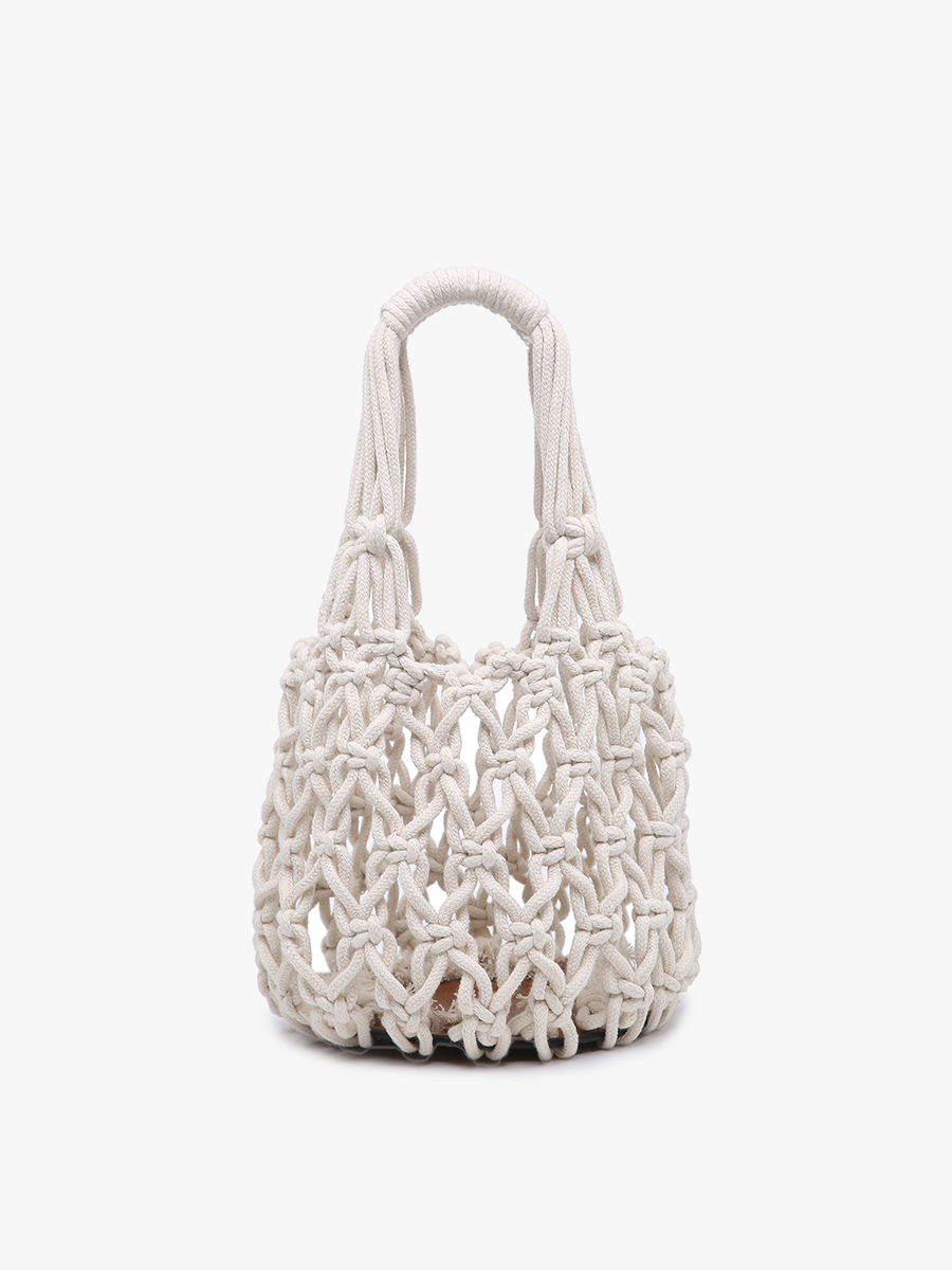 Jen & Co. - Wholesale Top Handle Bag - Women's - N2003 Colbie Macrame Mini Bucket Bag w/ Vegan Leather Base0