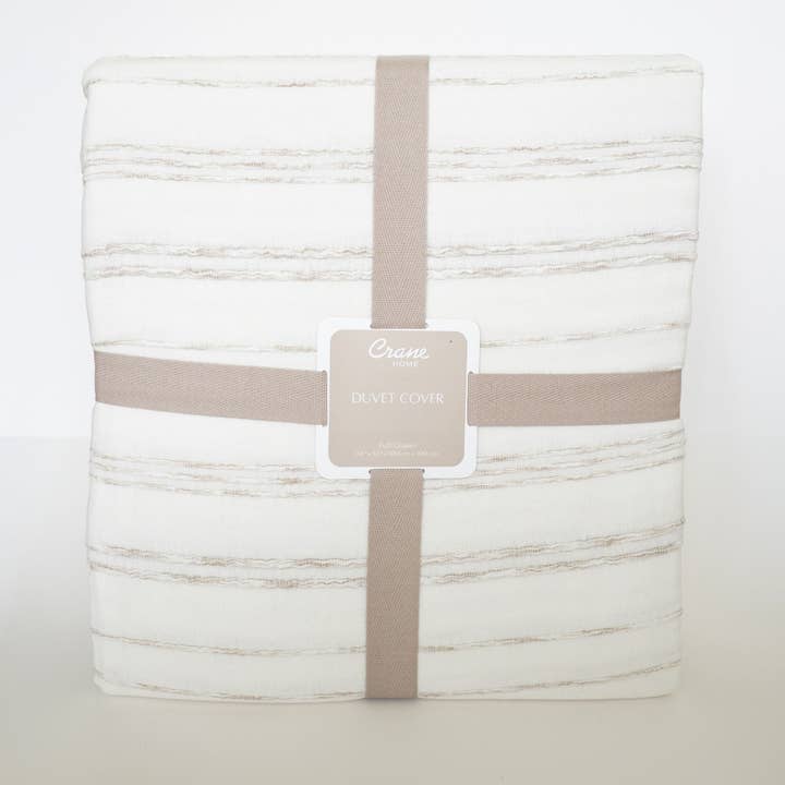 Crane Home - Wholesale Duvet Cover - Cotton Linen Stripe Duvet Cover, White/Gray2
