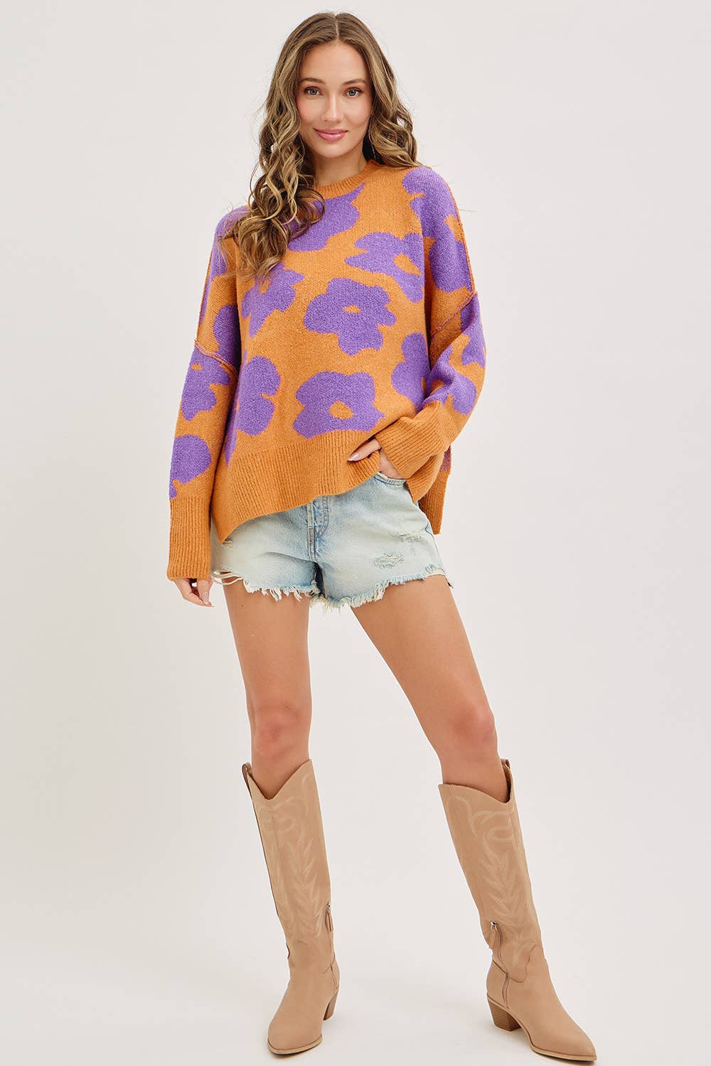 Sweet Lovely by Jen - Wholesale Knit Sweater - Women's - FLORAL LOOSE FIT SWEATER KNIT43