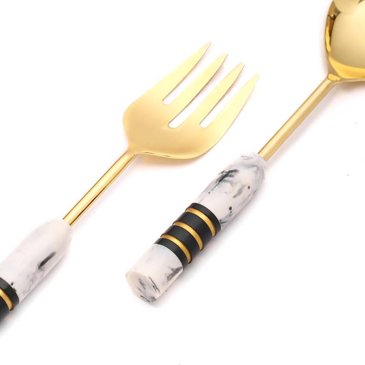 Tiramisu - Wholesale Serving Utensil - Gold Plated Metal & Resin Salad Server Set1