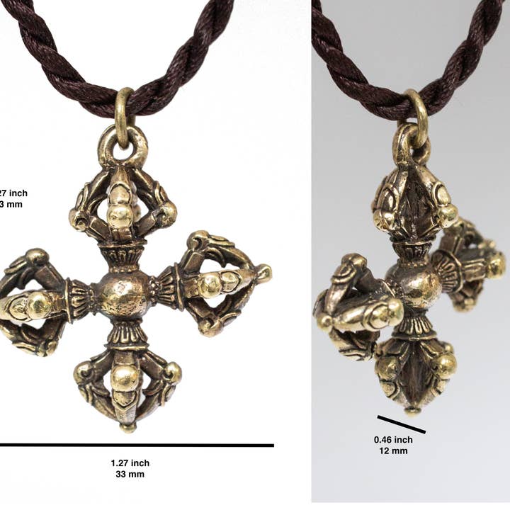Artschatz LLC - Vente Colliers à pendentif - Collier à pendentif double Dorje Vajra en laiton5