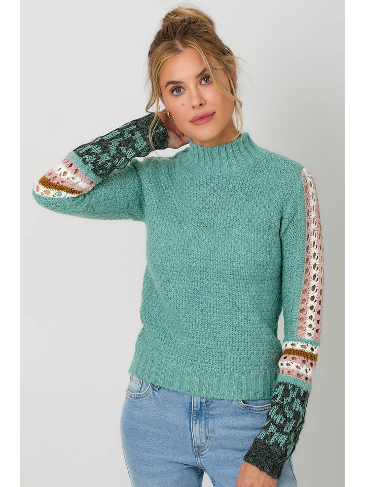 Mystree - Wholesale Knit Sweater - Women's - 20422 Mock Neck Sleeve Detail Sweater