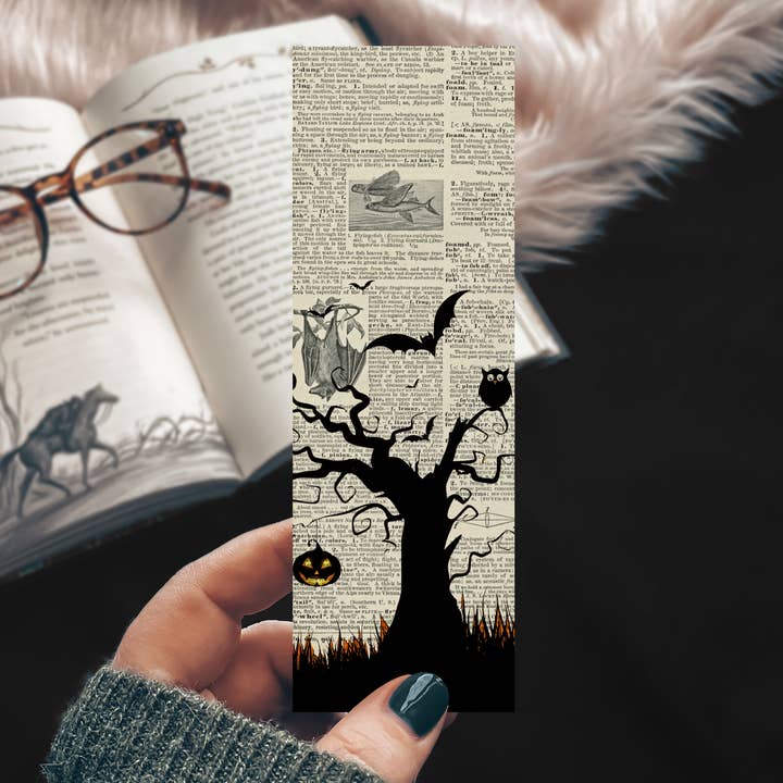 Book Page Print Halloween Tree Bookmark for wholesale by Mirkwood Scribes