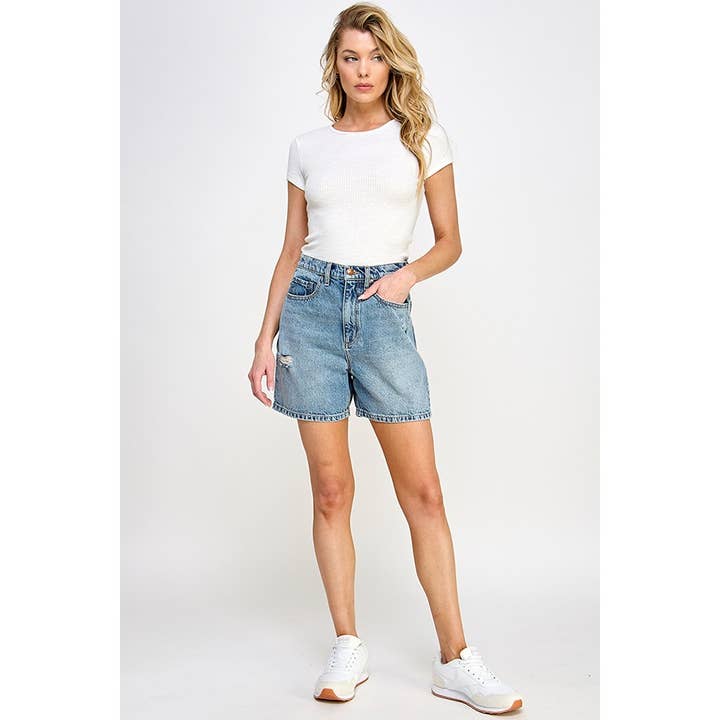 LIGHT VINTAGE ♡20% OFF♡ HIGH RISE BAGGY SHORTS WITH SLIGHT DISTRESS for wholesale on Faire