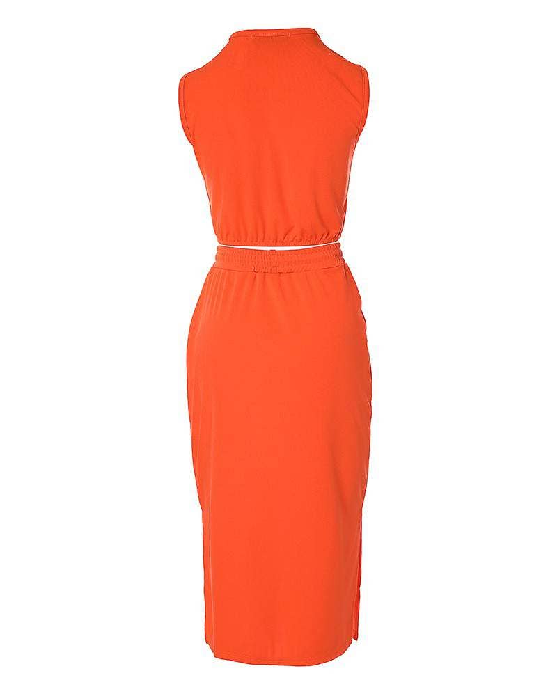 ORANGE crop tank top split hem skirt set for wholesale on Faire6