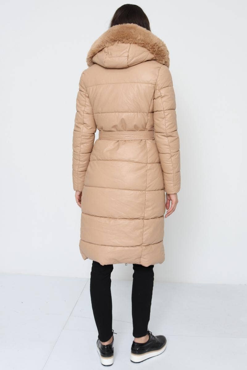 DIX-ONZE - Wholesale Puffer Jacket - Women's - Belted Long Down Jacket with Fur Collar10