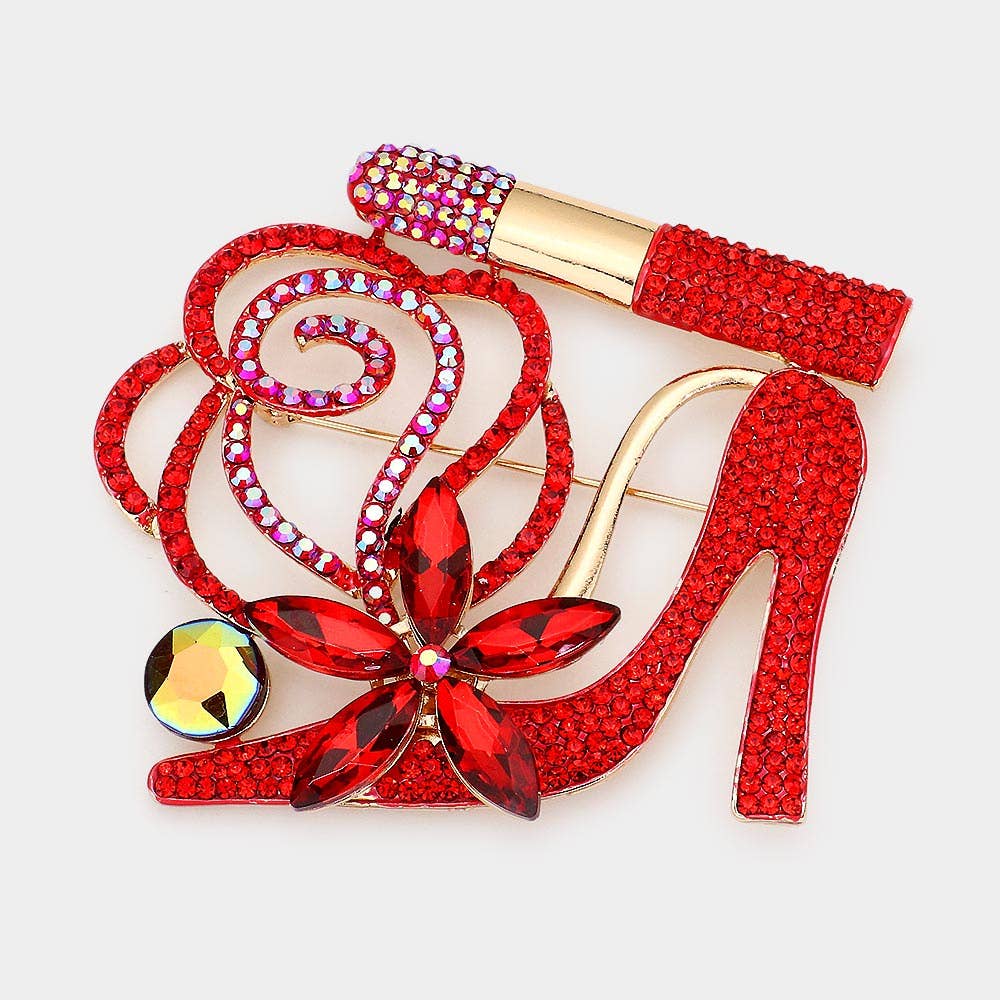 Sensibling Corp. - Vente Broches - Broche Rouge à Lèvres Fleur Talon Haut Pavé de Strass8