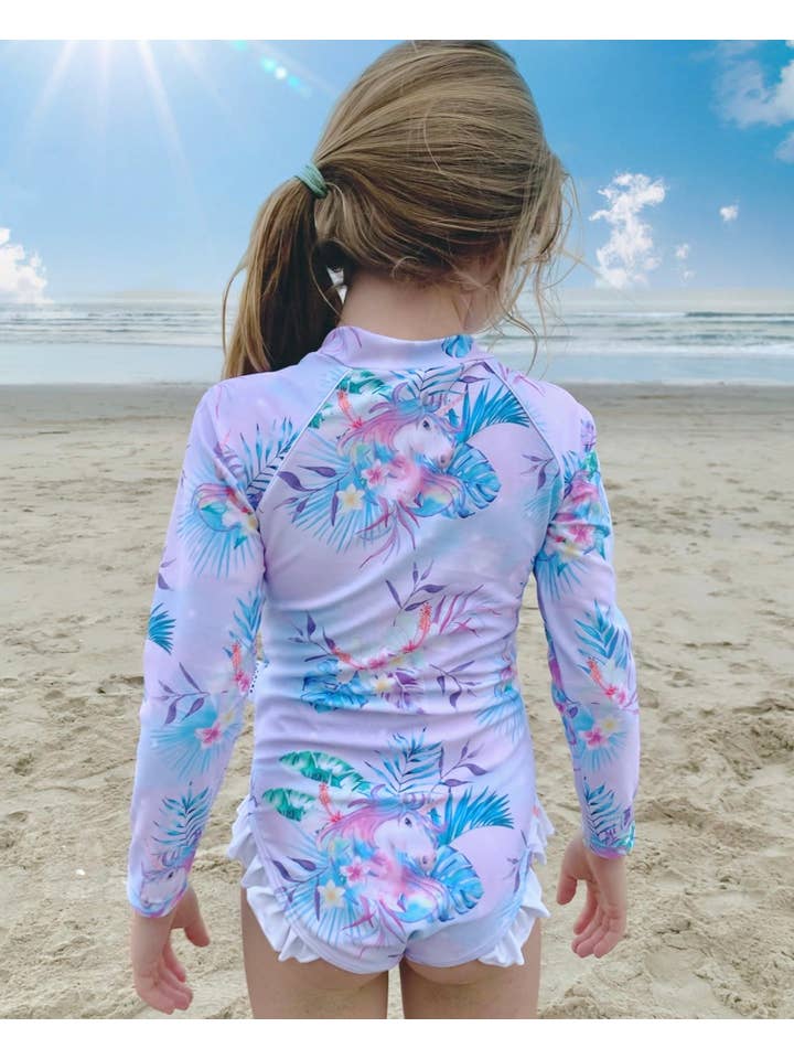 Tribe Tropical – wholesale One-piece swimsuit – Kids – Girls Long-Sleeve Swimsuit - Tropic of Unicorn