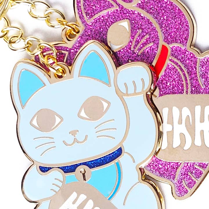 Studio Inktvis - Wholesale Keychain - Women's - Maneki Neko Keychain - Pink Glitter Lucky Cat