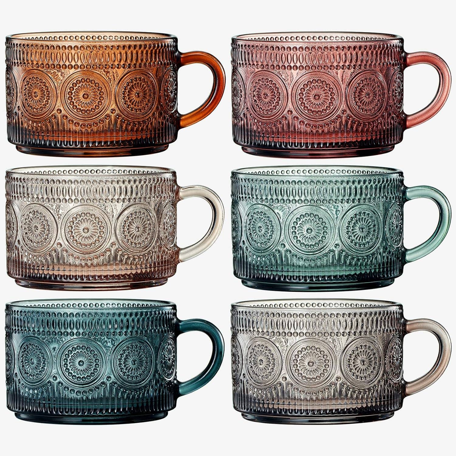 The Wine Savant /  Khen Glassware - Venta al por mayor Taza - Juego de tazas de café vintage de colores apagados | Juego de 6 | 15 oz1