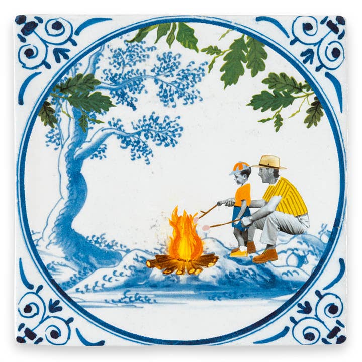 Quality time at the campfire | StoryTiles art on tile for wholesale by StoryTiles