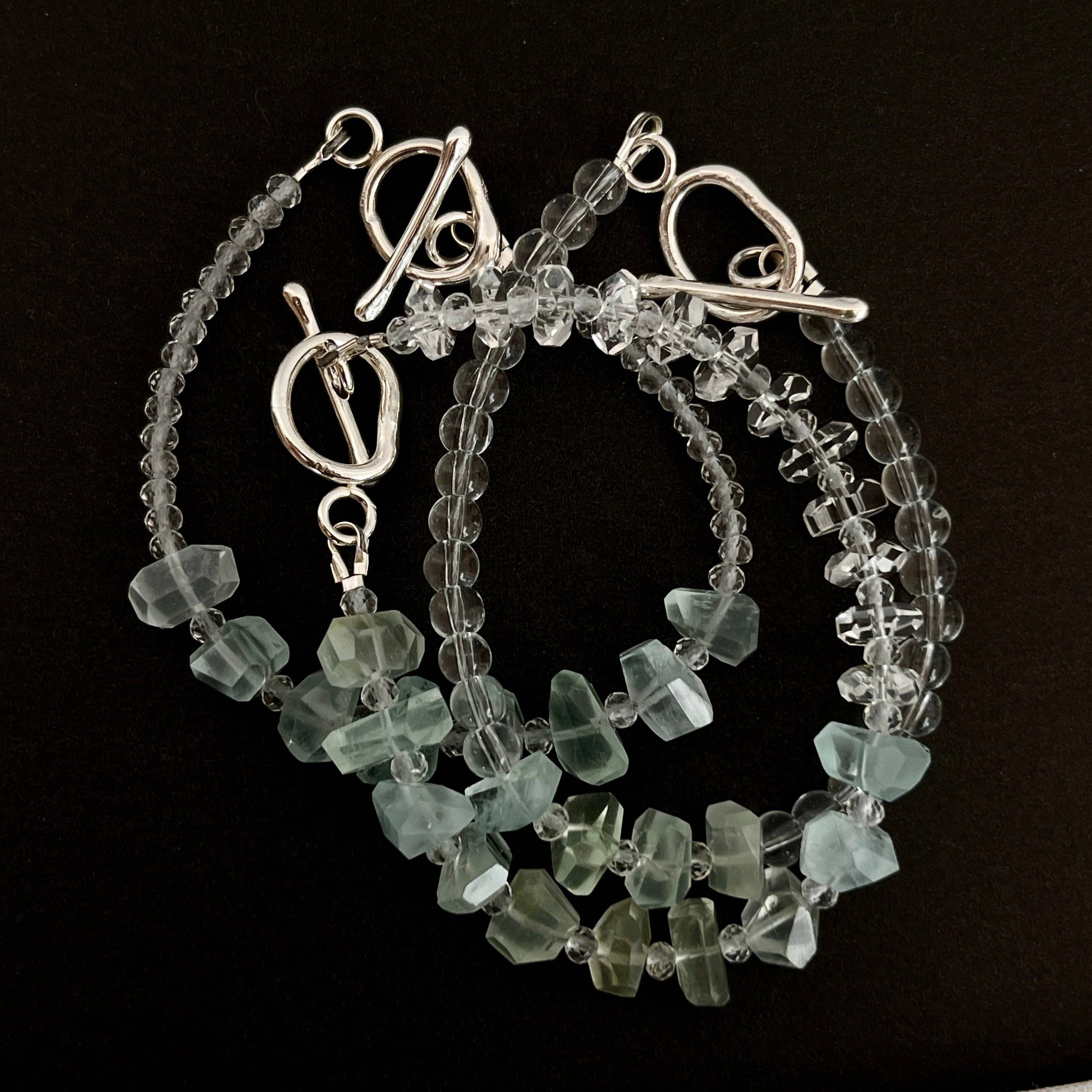 LoveGem Studio LLC - Wholesale Beaded Bracelet - Ocean's Whisper Bracelet – Premium Grade Aquamarine & Ice-Clear Quartz with Argentium Silver Toggle5