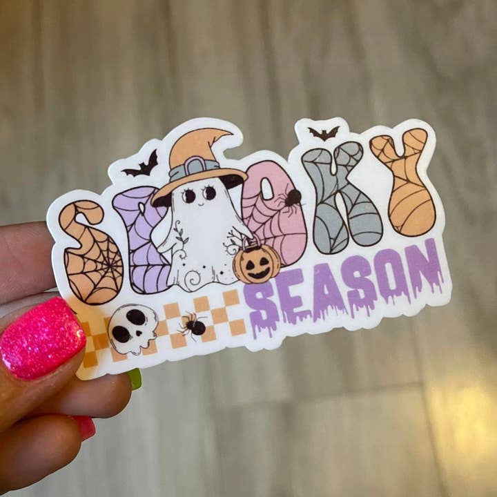 Adhesivo de vinilo troquelado vintage con diseño retro de fantasmas de Halloween para venta al por mayor de Prairie Chicken Sticker Shop & Gifts