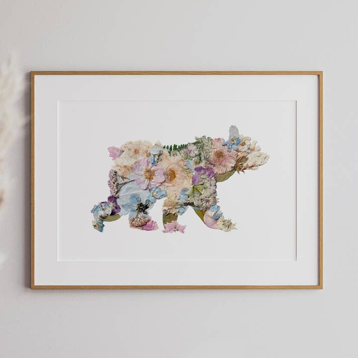Bear, Pressed Flower Art Print for wholesale by Seek & Bloom Creative Co.