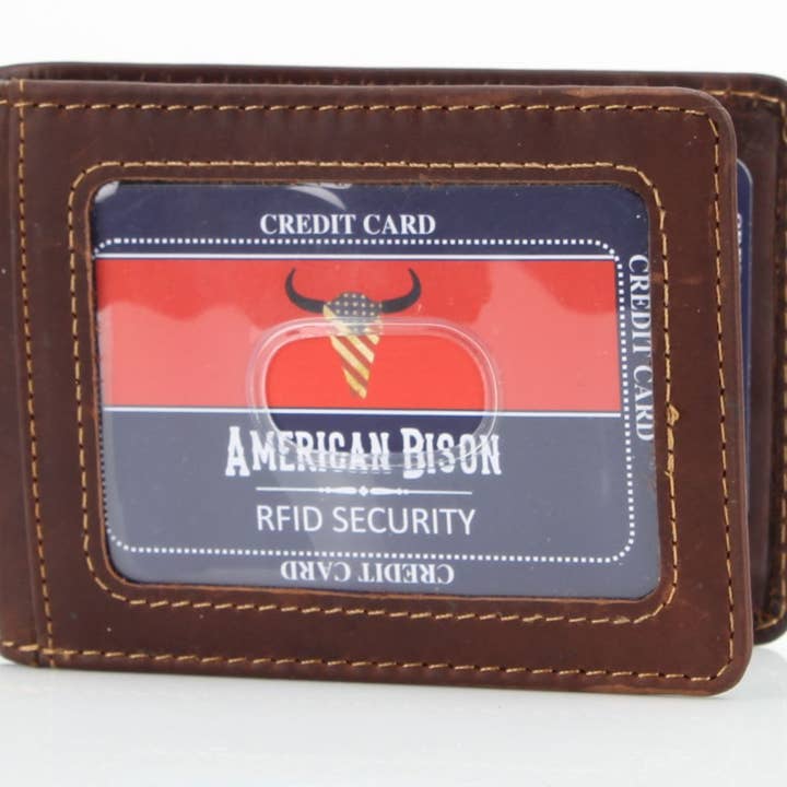 Leather Impressions Inc - Venta al por mayor Cartera - Hombre - Billetera American Bison RFID de piel con clip para billetes, doble pliegue6