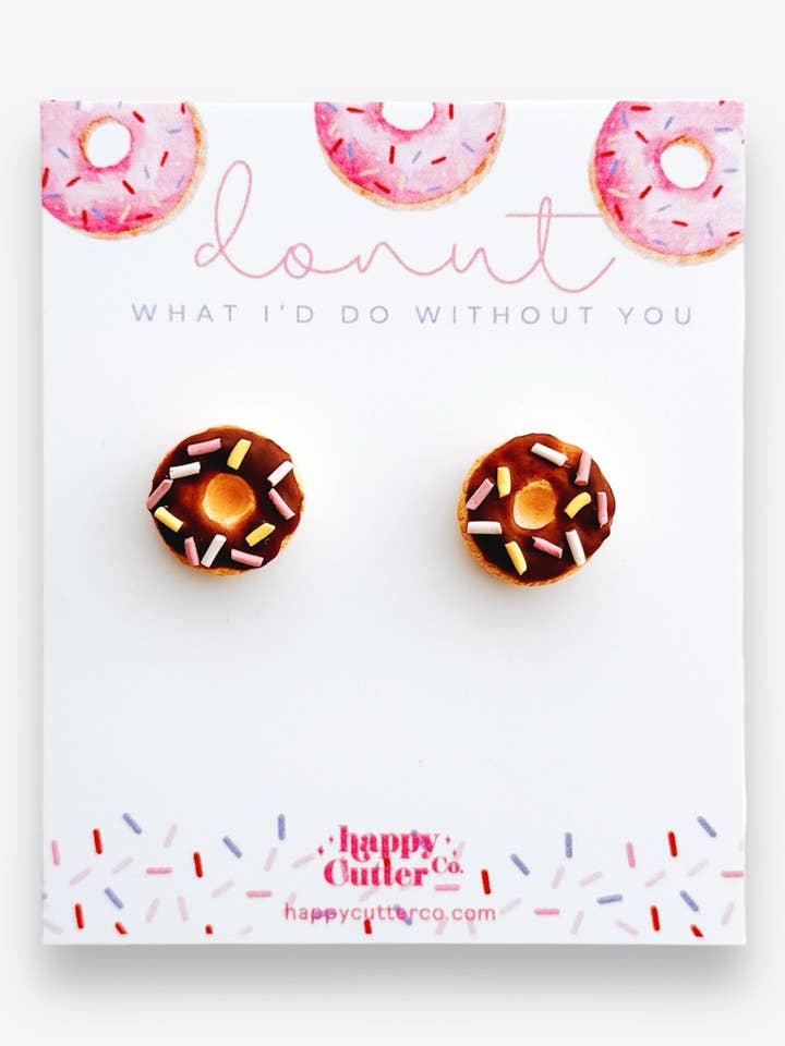 Chocolate Sprinkled Donut Clay Stud Earrings | Foodie Gift for wholesale by Happy Cutter Co