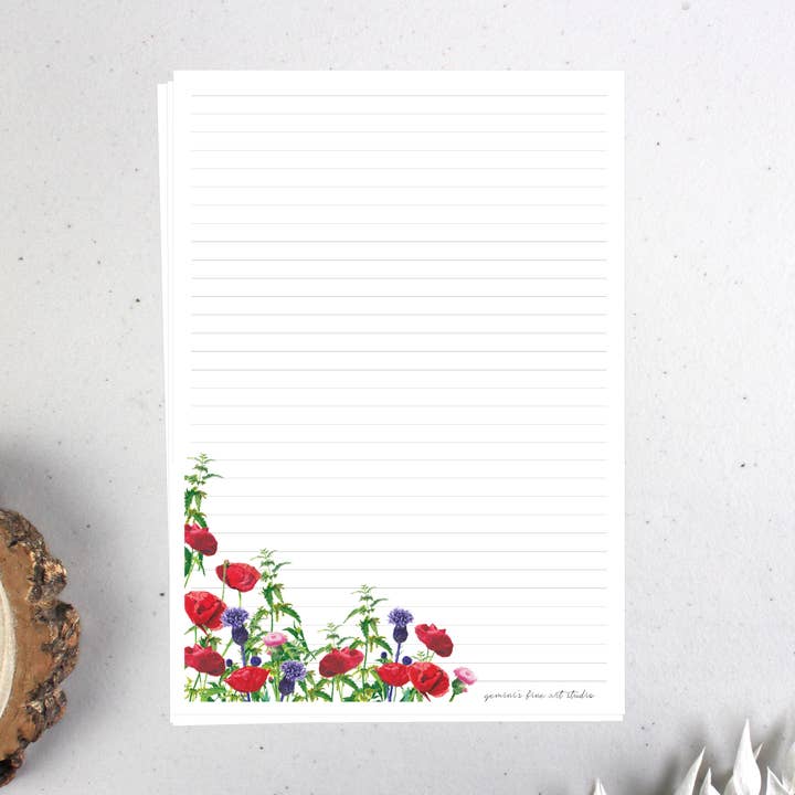 A5 Luxury Writing Paper Sheets - Poppy Field, 10 Sheets for wholesale by Gemini's Fine Art Studio